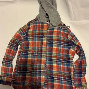 Plaid Flannel Shirt with Gray Hood